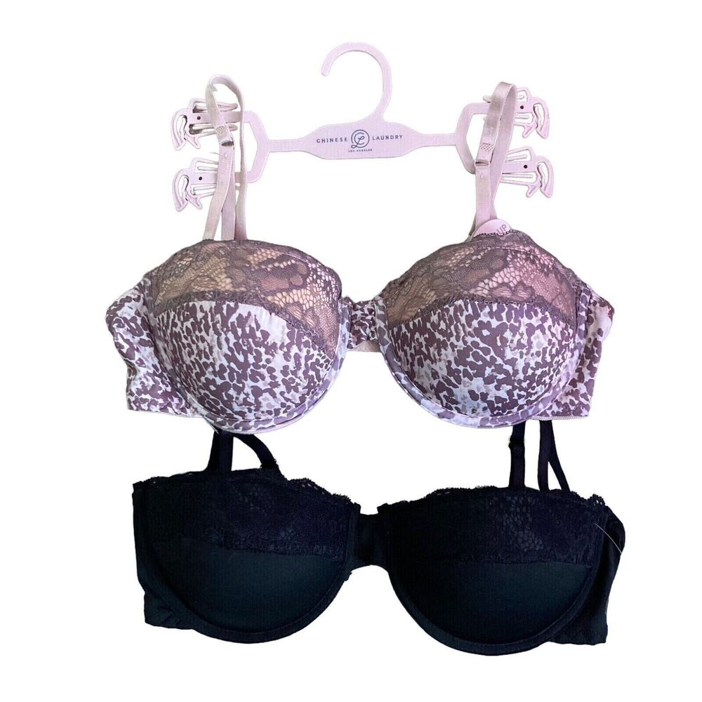 Chinese Laundry 36C Push-Up Bras Underwire Back Closure Black/ Brown Pink Lace